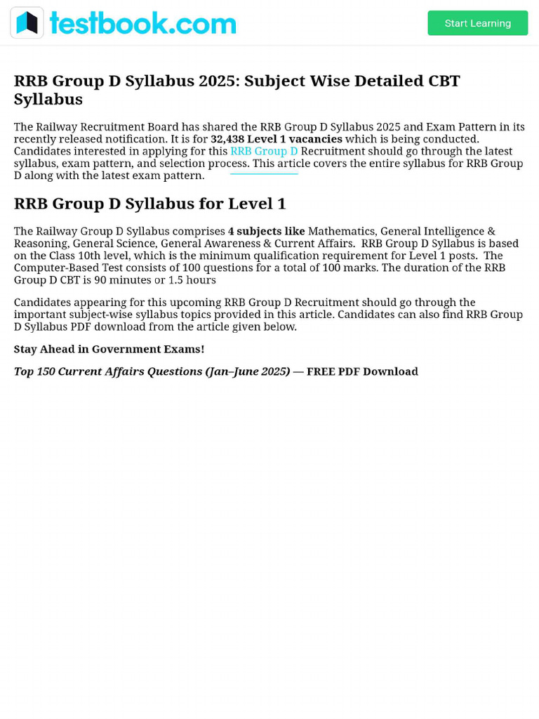 RRB Group D Syllabus 2025 - Subject Wise Detailed CBT Syllabus | PDF