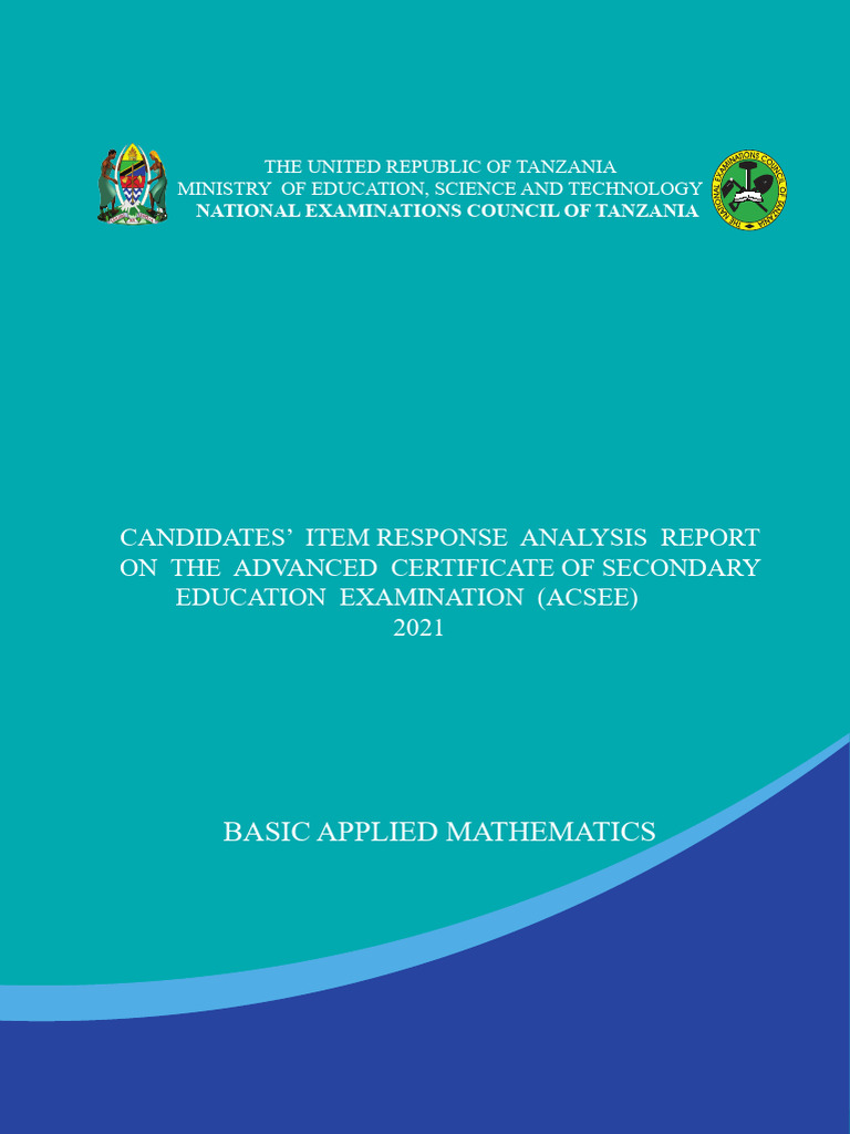 ACSEE 2021 Basic Applied Mathematics Analysis | PDF | Trigonometric ...