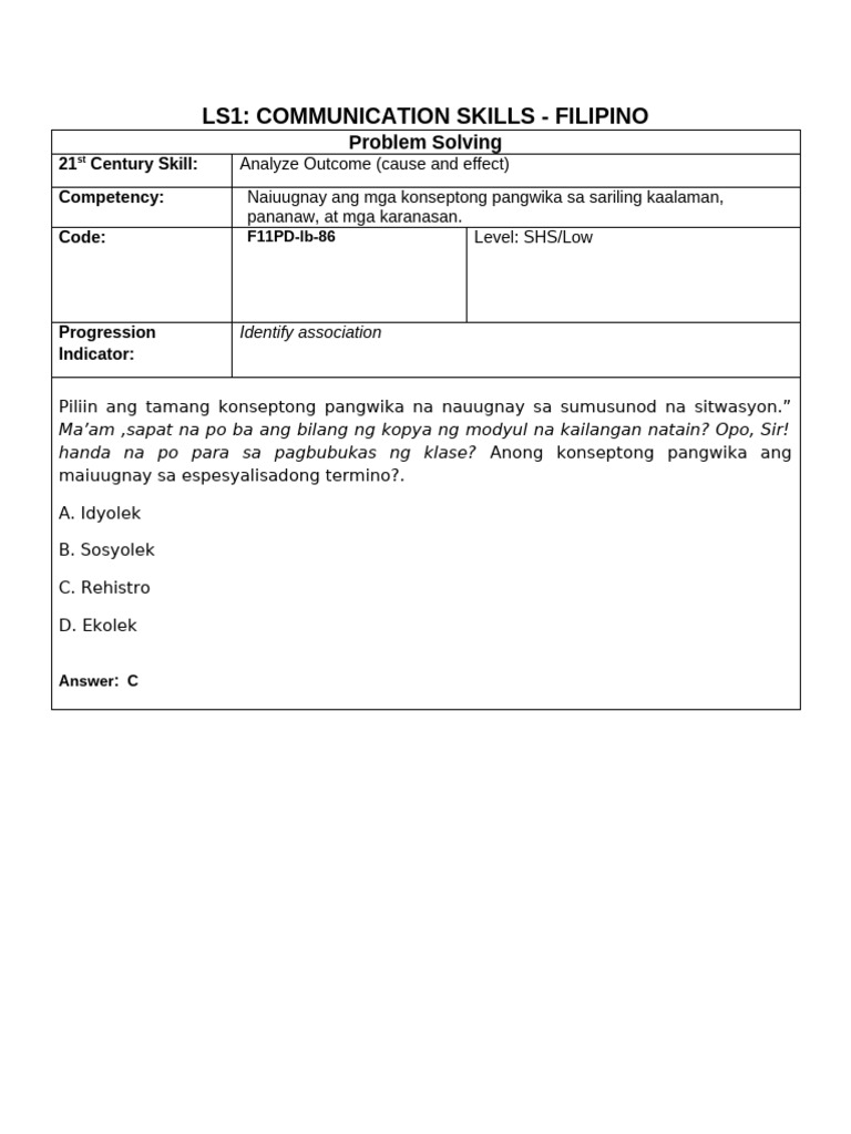 Ls1 Filipino Exit Assessment | PDF
