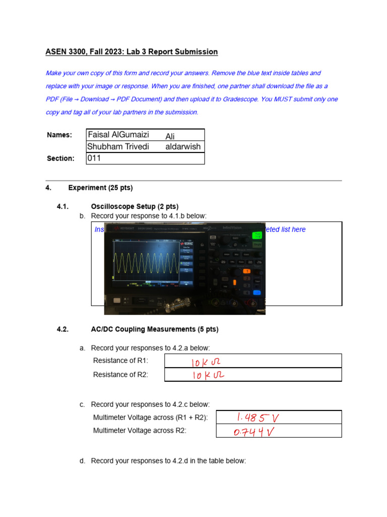 ASEN 3300 Fall 2023 Lab 3 Report | PDF | Physical Quantities | Electric ...