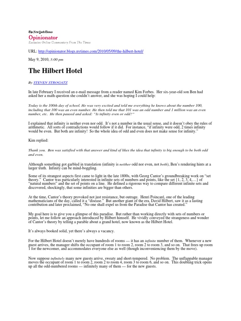 Hilbert Hotel Math PDF Infinity Real Number