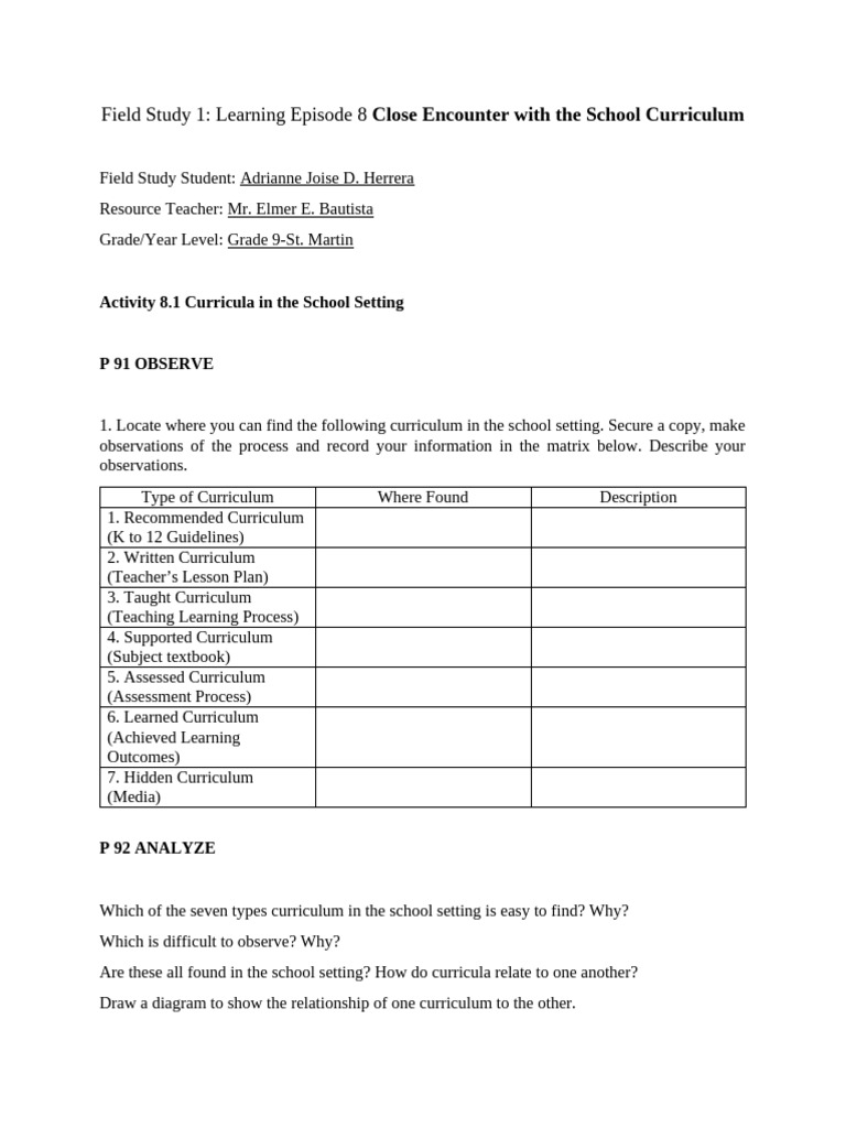 Analyzing School Curriculum Types | PDF | Curriculum | Learning