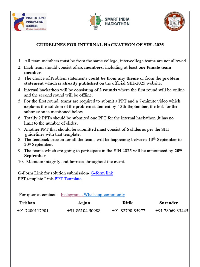 Guidelines For Internal Hackathon of Sih-20250910230805 | PDF