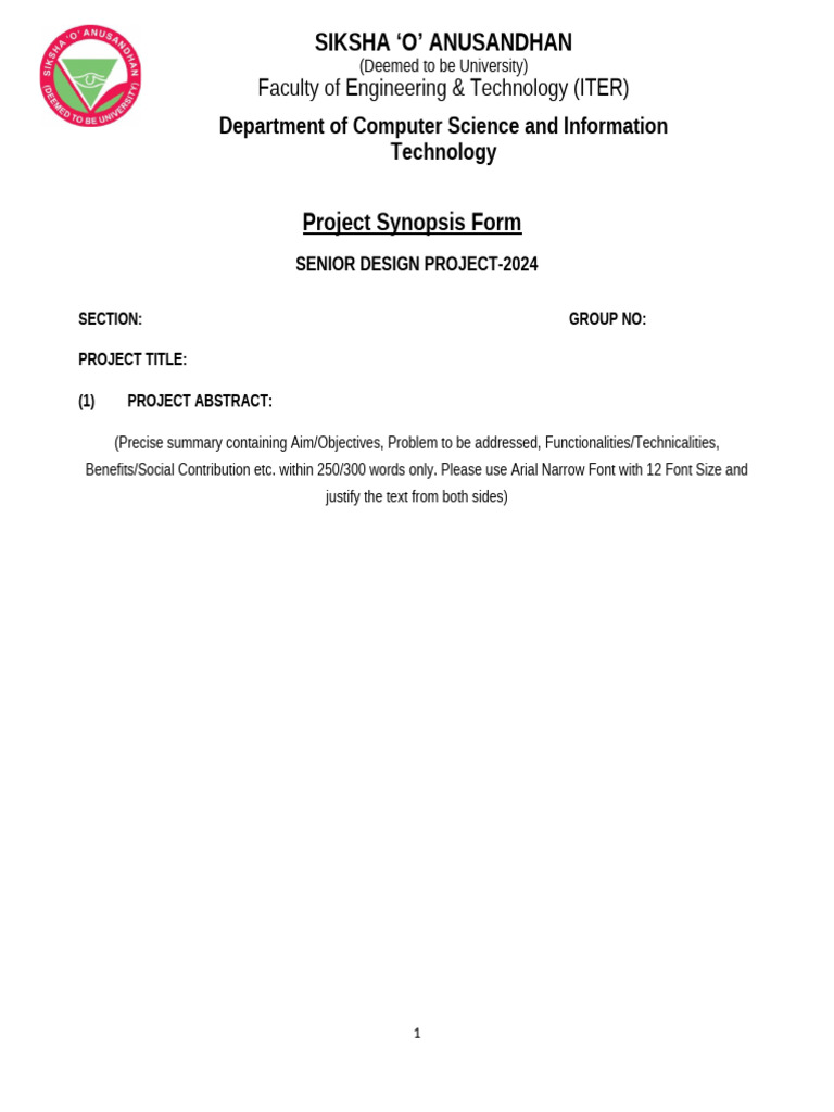 Project Synopsis Format - 2024 | PDF