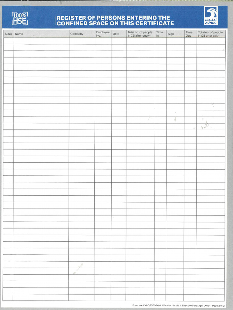 Confined Space Log | PDF