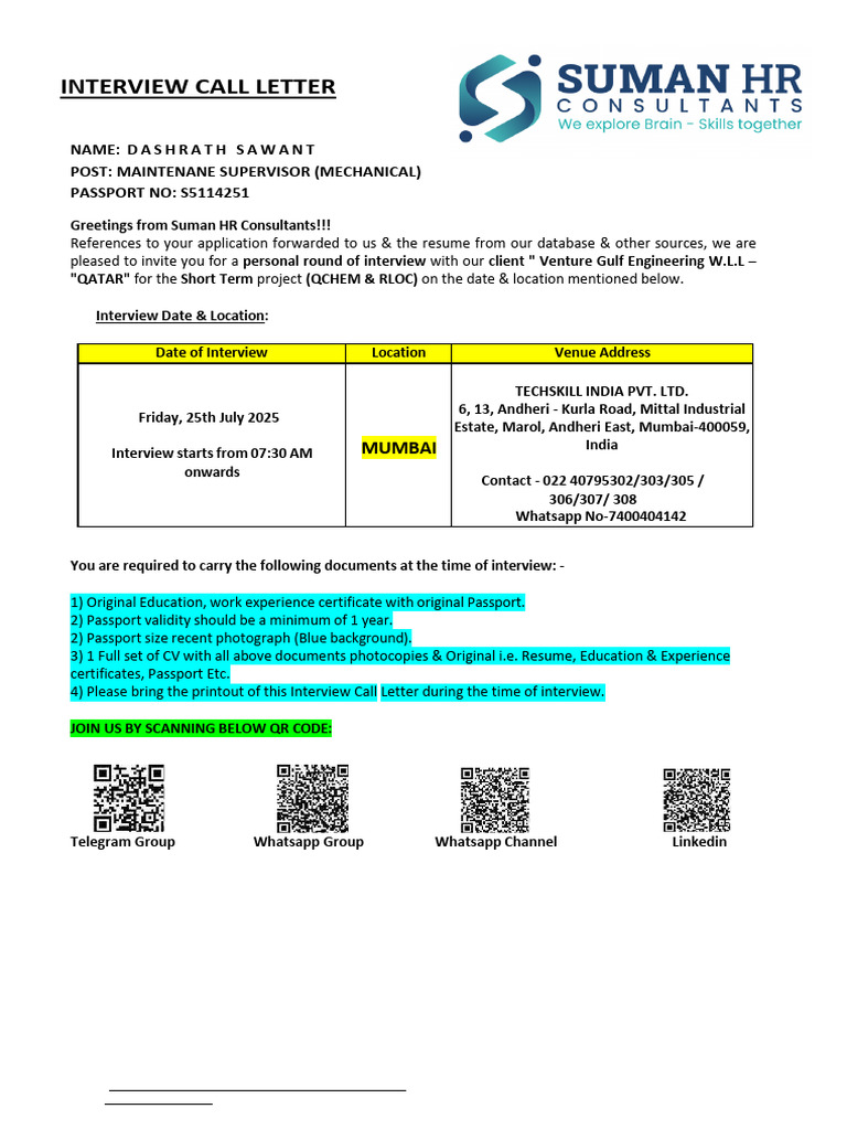 Interview Call Letter 10.08.2025 25 | PDF