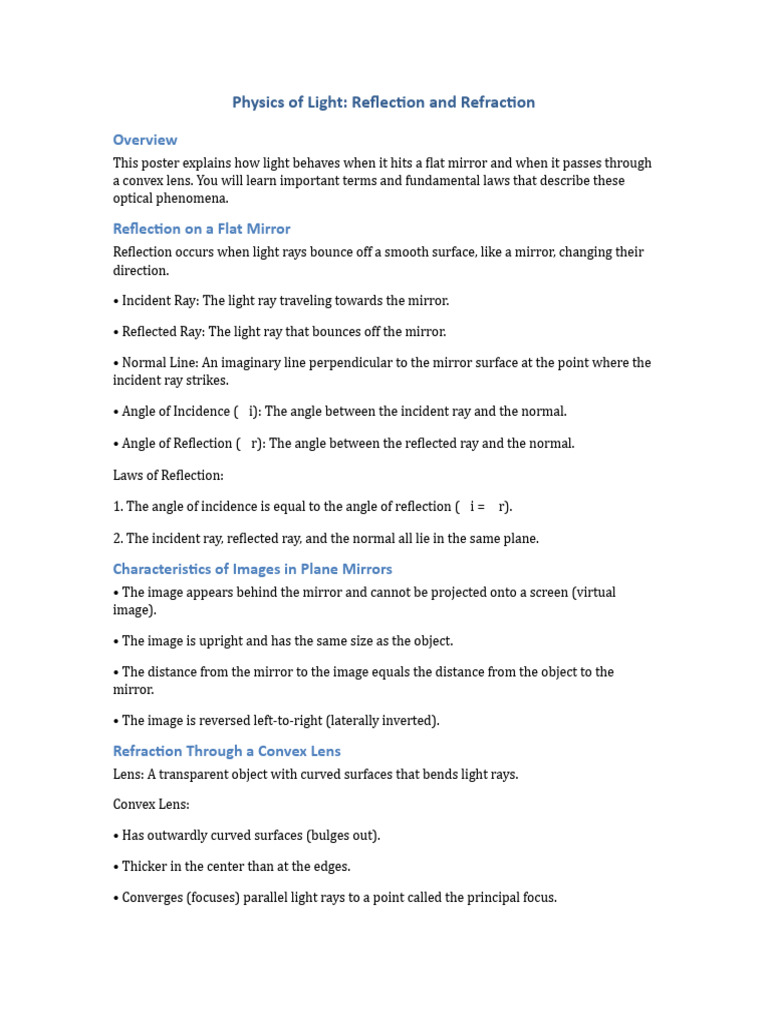 Light Behavior: Reflection & Refraction | PDF | Mirror | Refraction