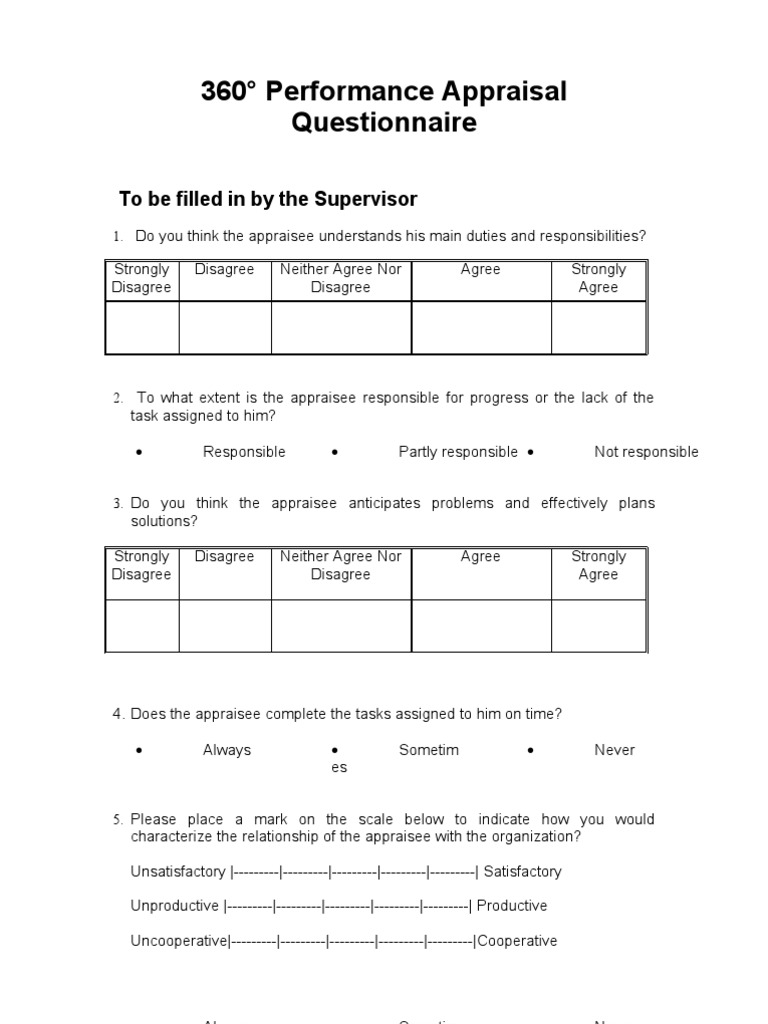360° Performance Appraisal Questionnaire: To Be Filled in by The ...