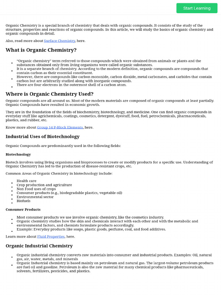 Organic Chemistry Notes - Definition, Organic Compounds &properties | PDF