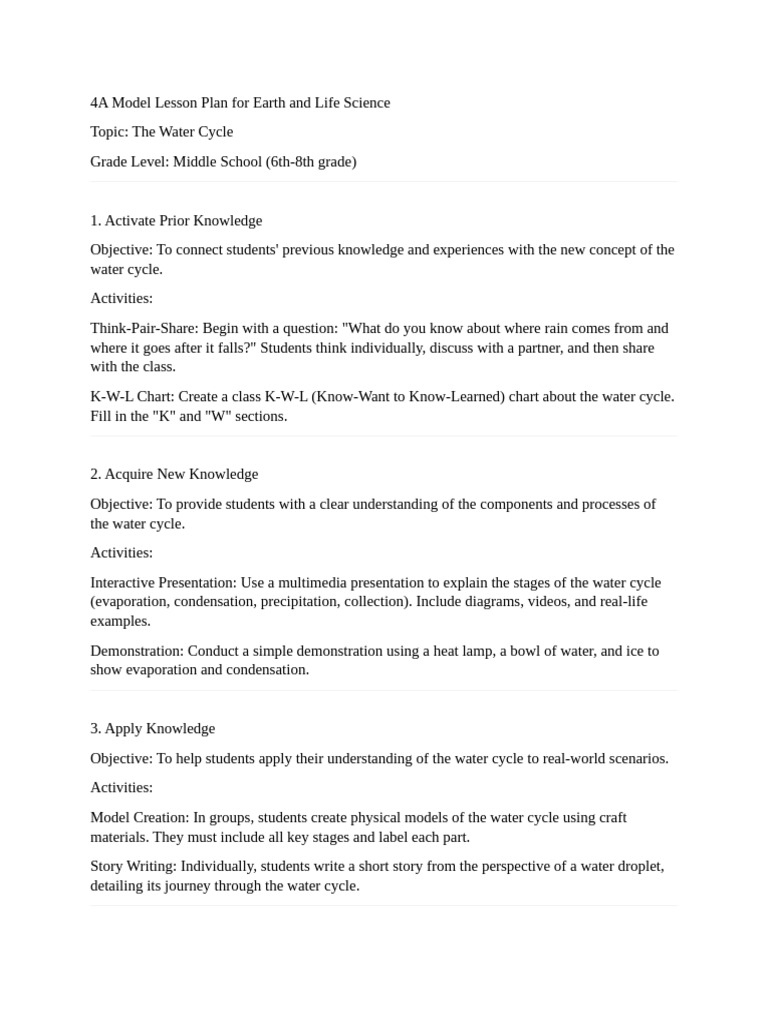 Water Cycle Lesson Plan for Middle School | PDF | Water Cycle | Water