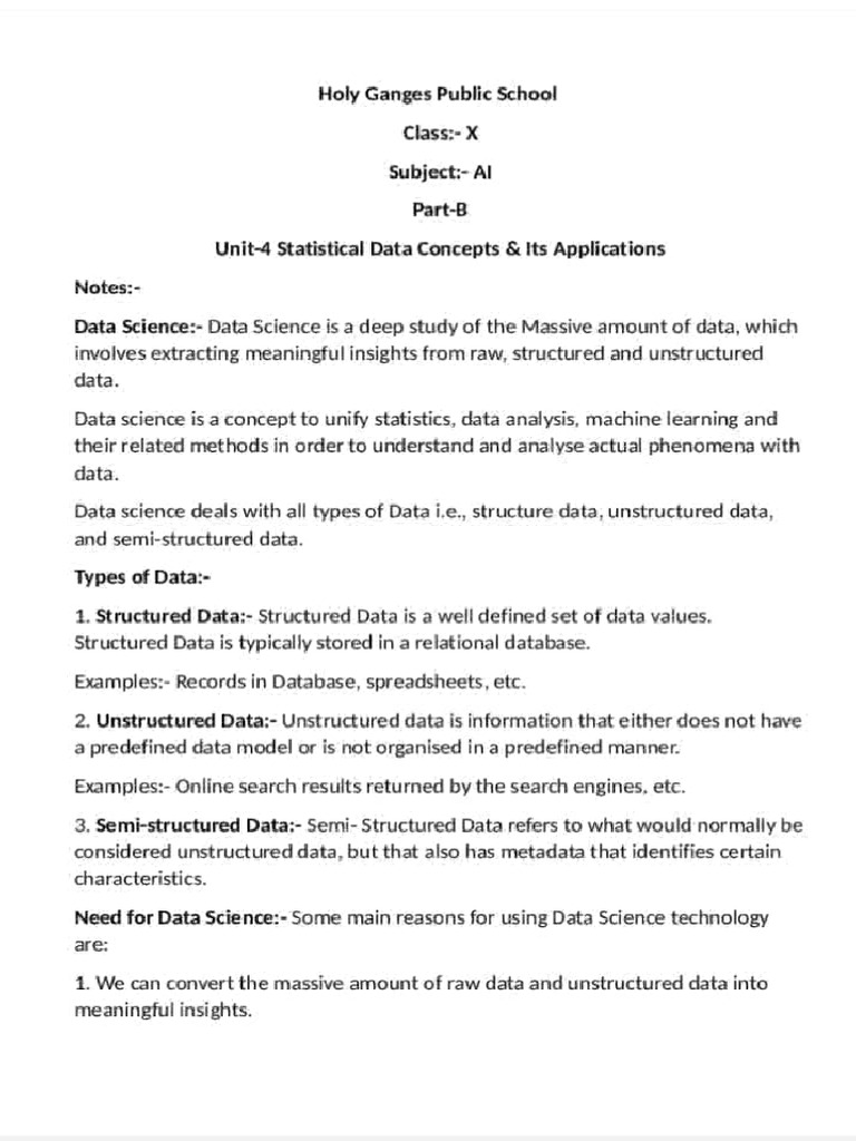 Data Science Overview for Class X | PDF | Statistics | Data