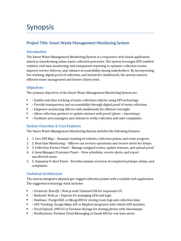 Smart Waste Management System Overview | PDF | Web Application ...