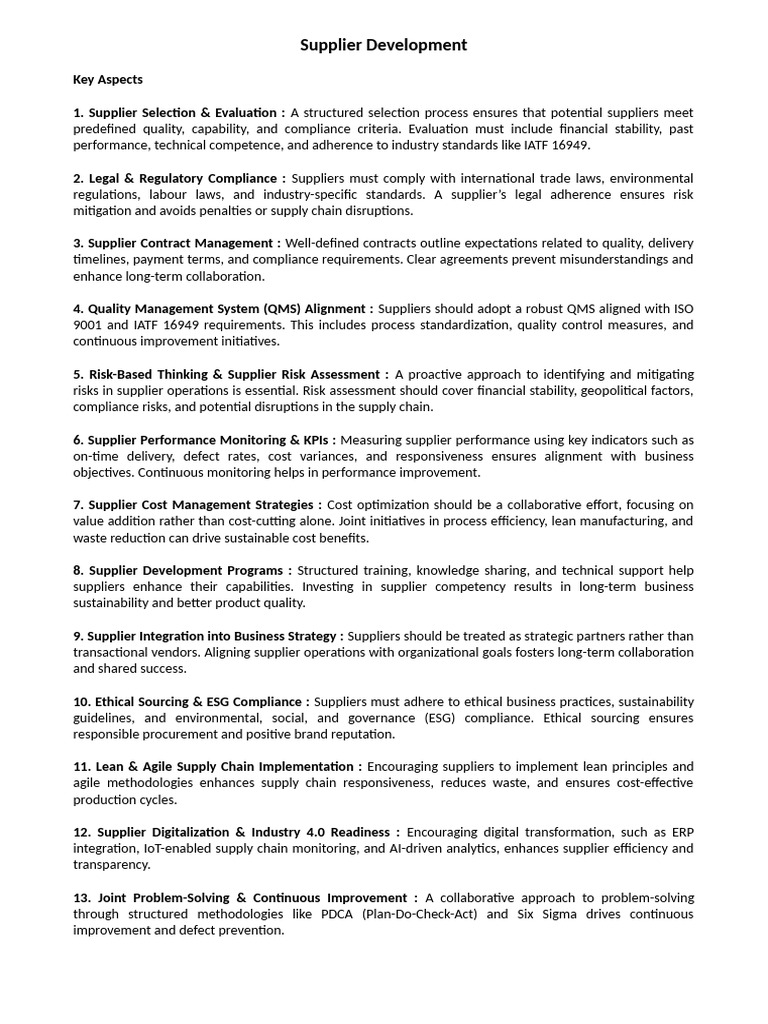 Supplier Development Strategies Explained | PDF | Supply Chain ...