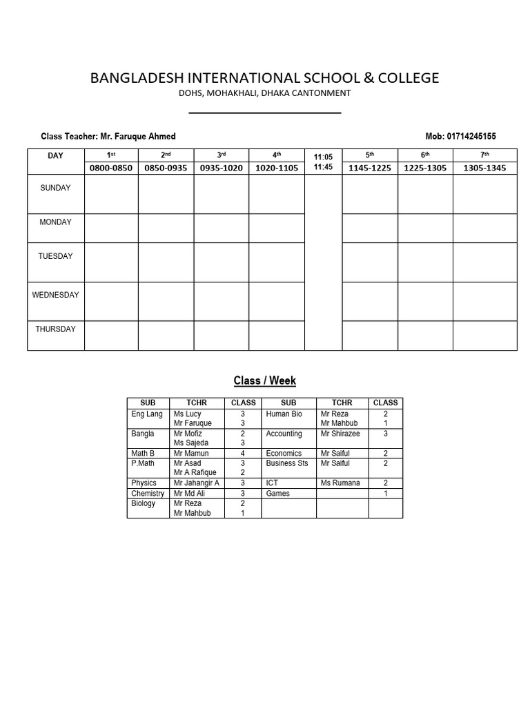 Class Routine Xab Intl 2023 | PDF