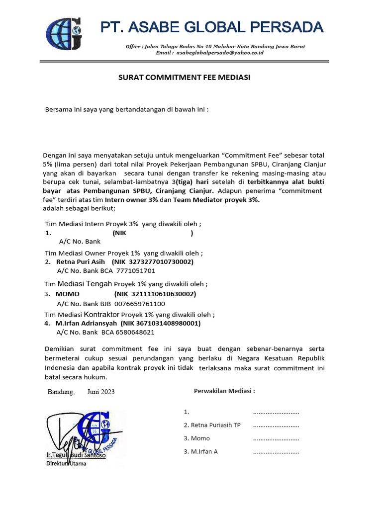 Commitment Fee Pembangunan SPBU Cianjur | PDF