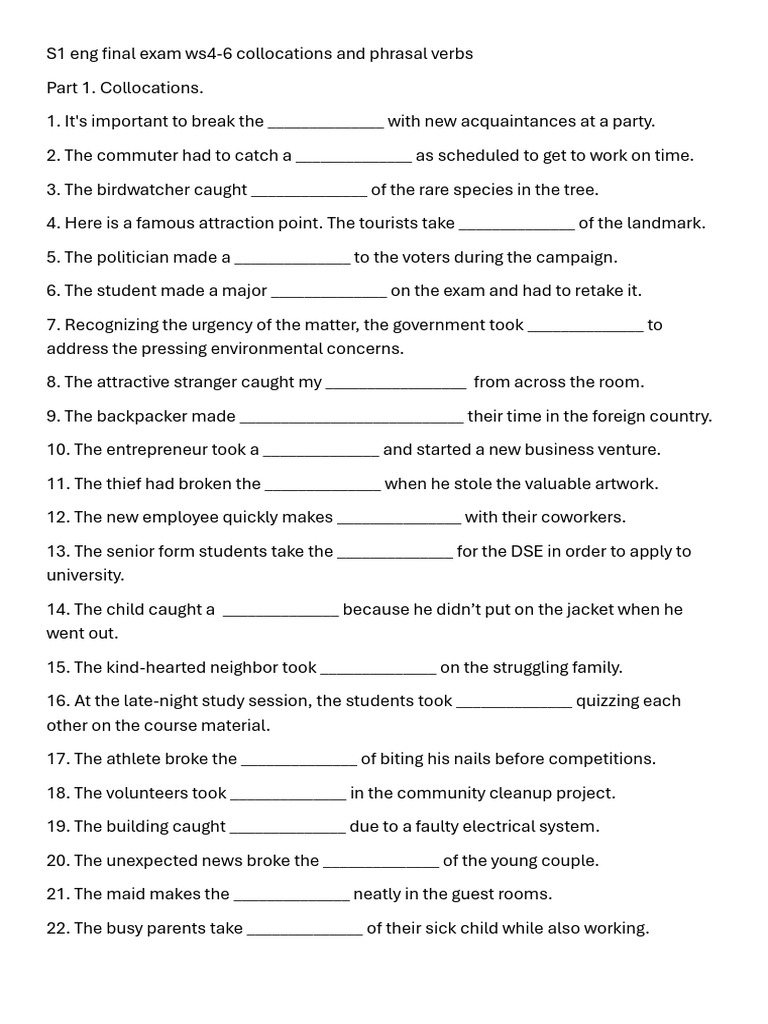 Collocations and Phrasal Verbs Practice | PDF