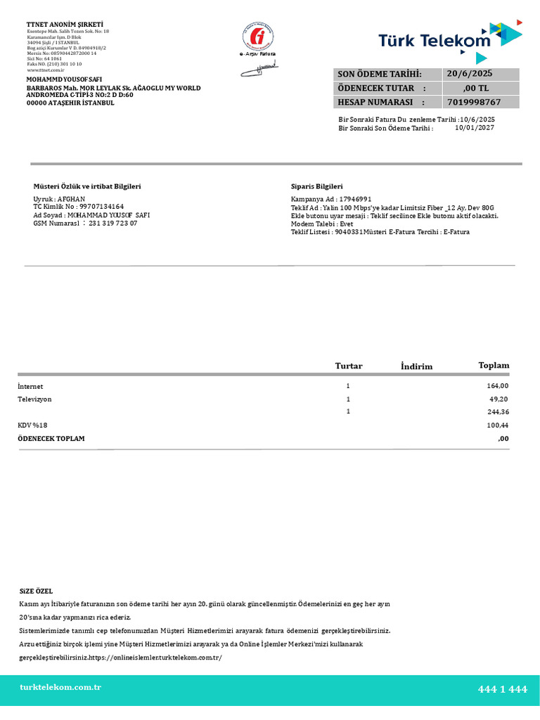 Turk Telekom E Fatura | PDF