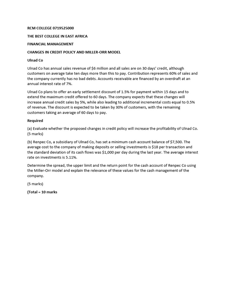 Ulnad Co's Credit Policy Evaluation | PDF