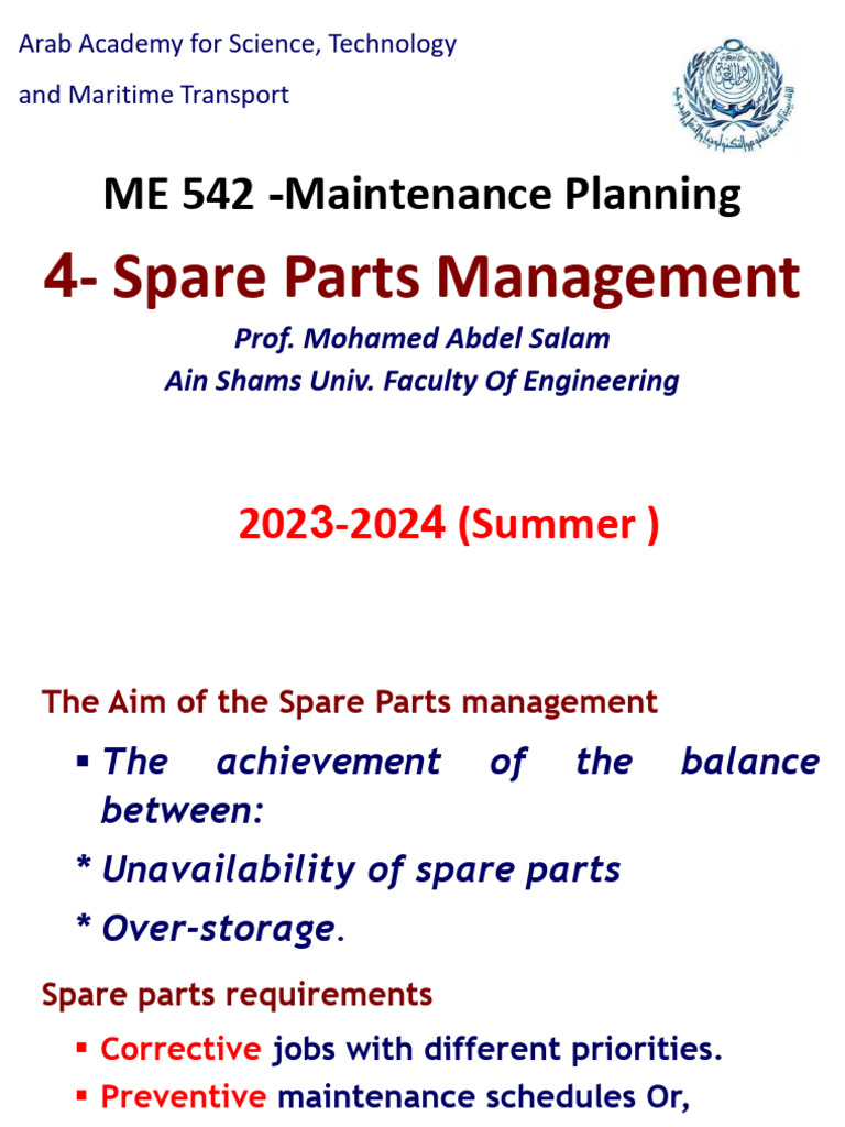 Spare Parts Management Strategies | PDF | Inventory | Cost