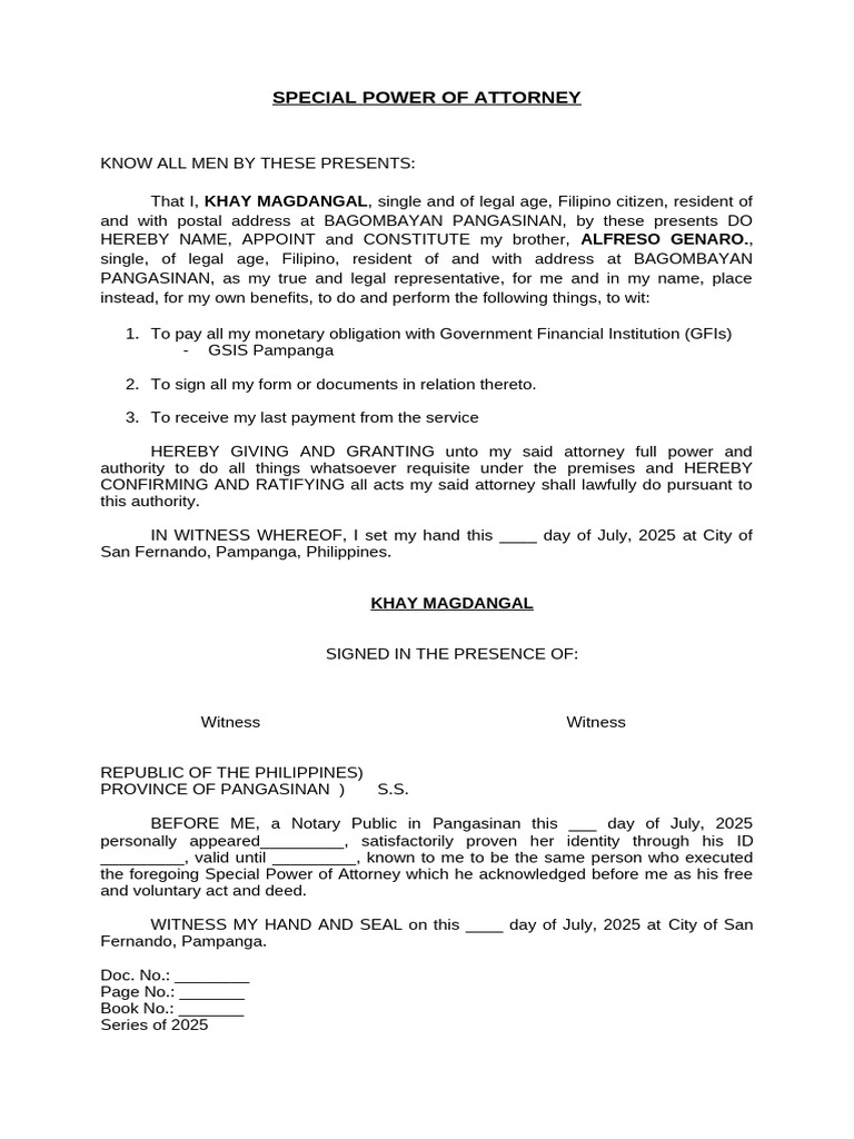 Special Power of Attorney Document | PDF