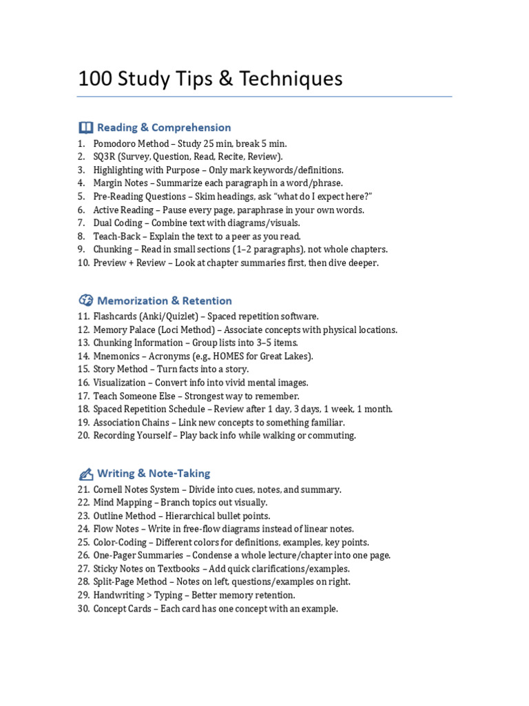 100 Effective Study Tips | PDF | Cognition | Mental Processes