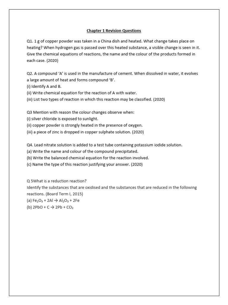 Chemistry Revision Questions and Answers | PDF | Chemical Reactions | Redox