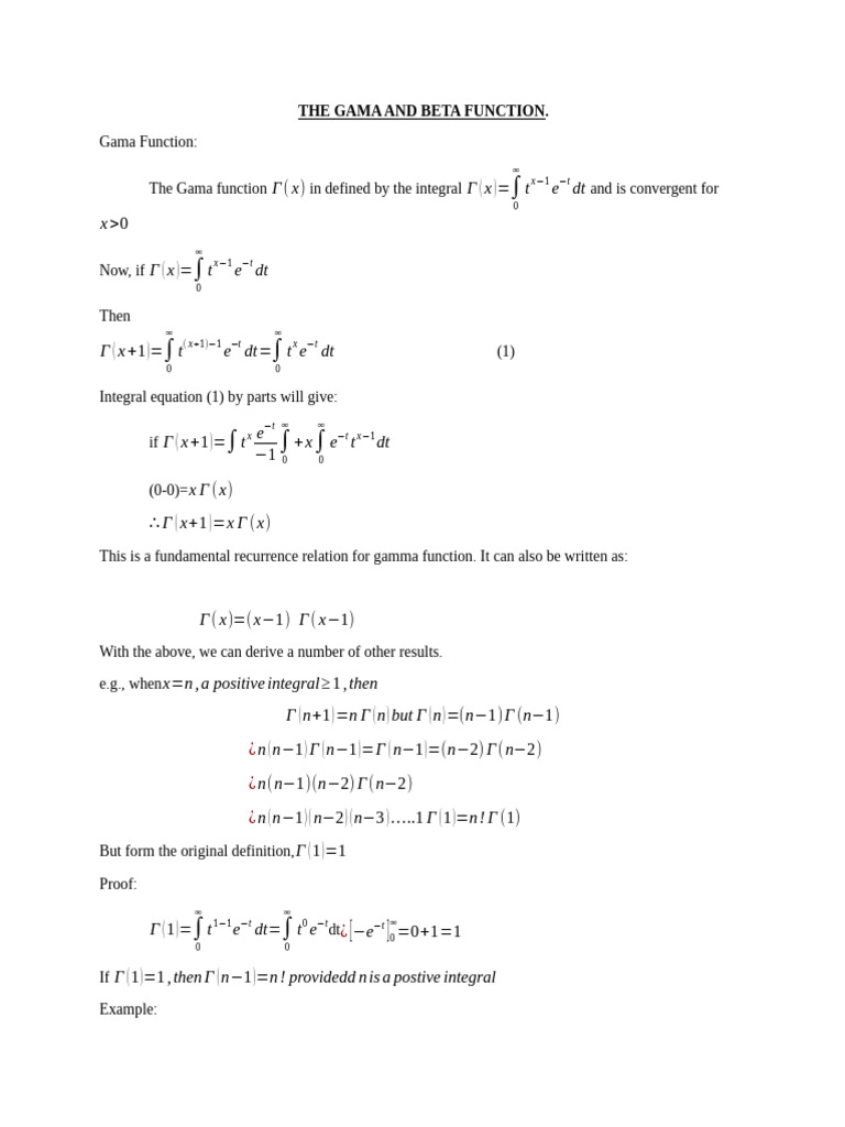 The Gama and Beta Function | PDF | Mathematical Analysis | Mathematics