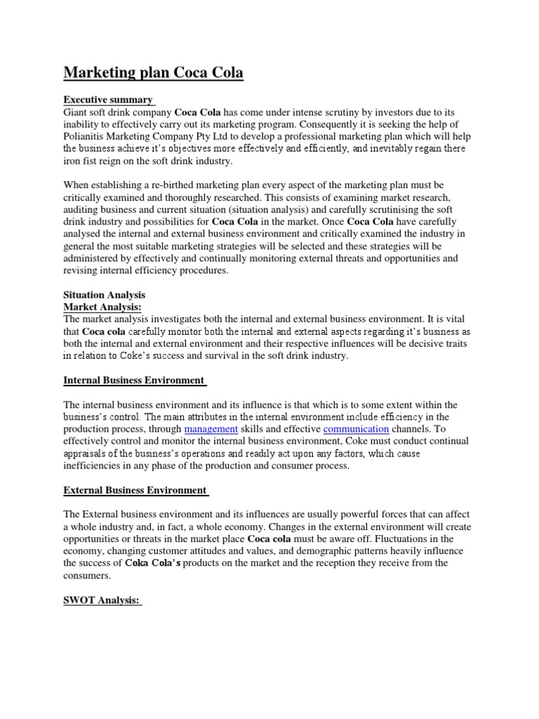 Coca-Cola Marketing Plan Overview | PDF | Pricing | Coca Cola