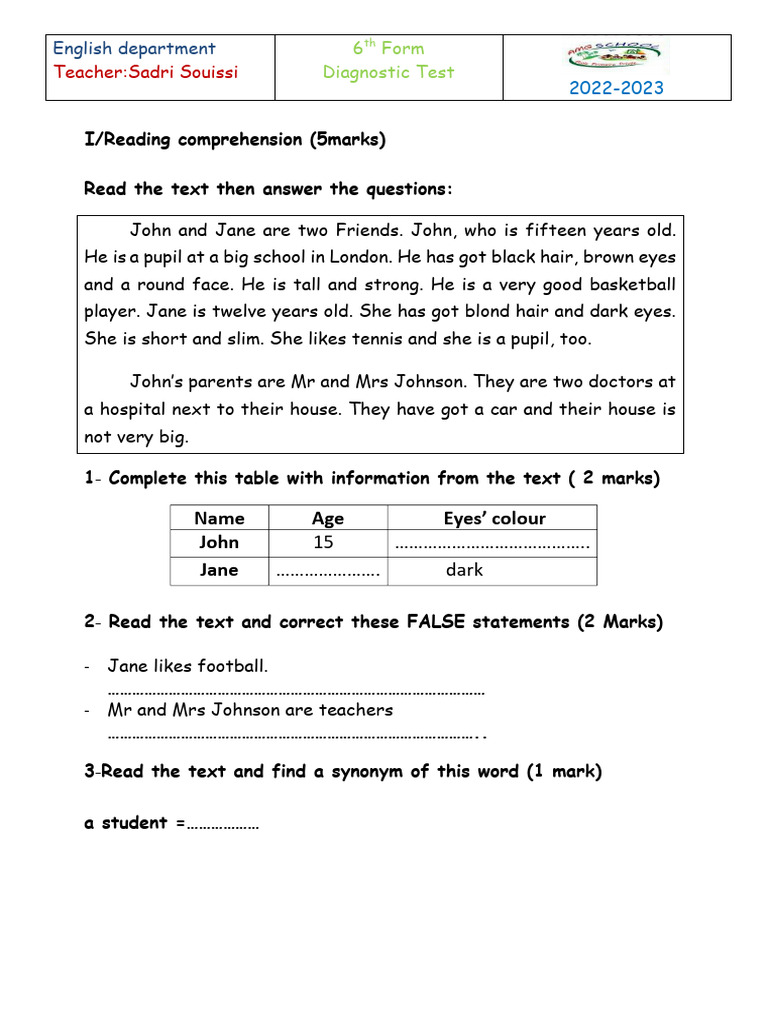 6th Form English Diagnostic Test | PDF | Syntax | Linguistics