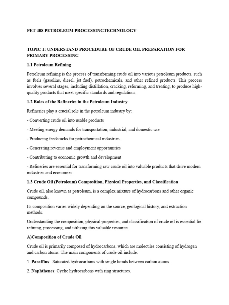 Crude Oil Preparation for Refining | PDF | Oil Refinery | Petroleum