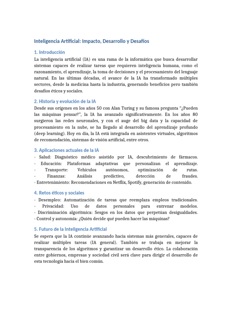 Impacto y Retos de la Inteligencia Artificial | PDF | Inteligencia ...