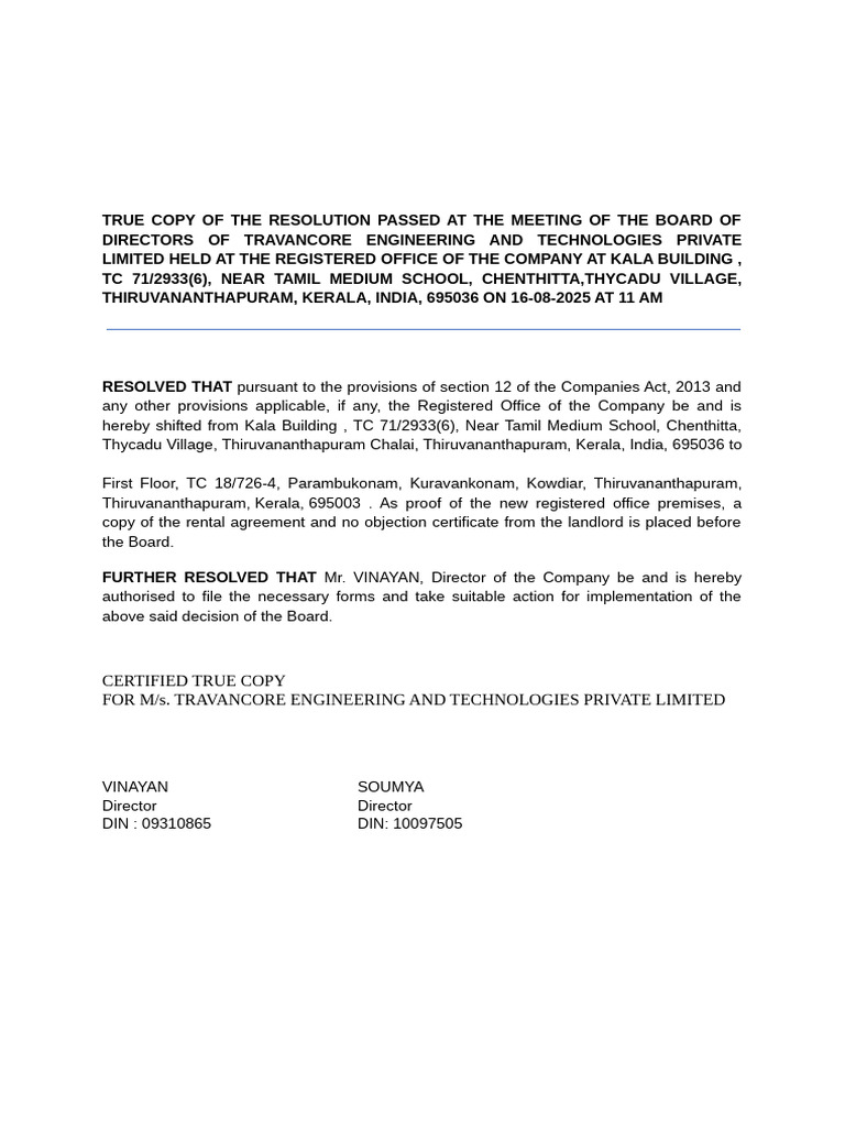 Board Resolution for Office Relocation | PDF
