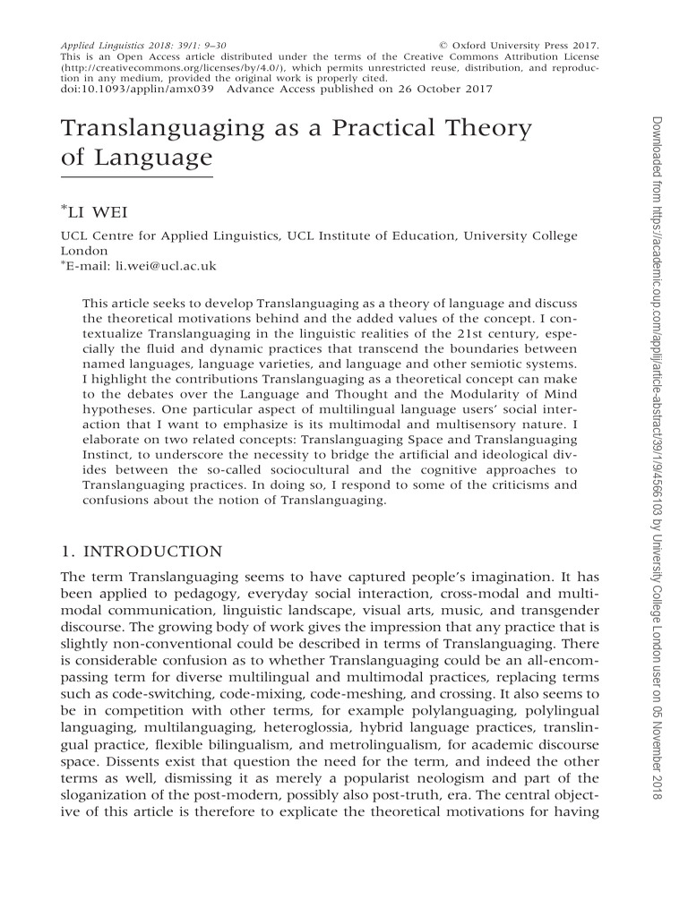 Translanguaging: A Practical Theory | PDF | Multilingualism | Linguistics