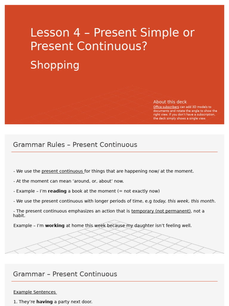 Lesson 4 - Present Simple or Present Continuous | PDF