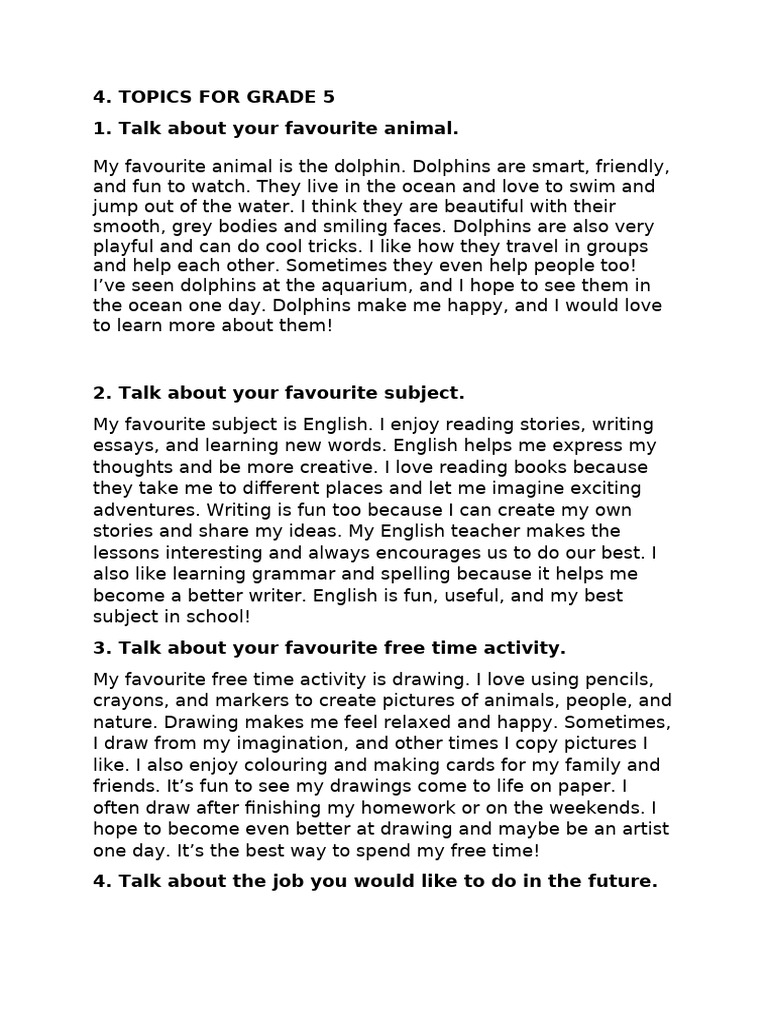 Grade 5 Favorite Topics and Activities | PDF