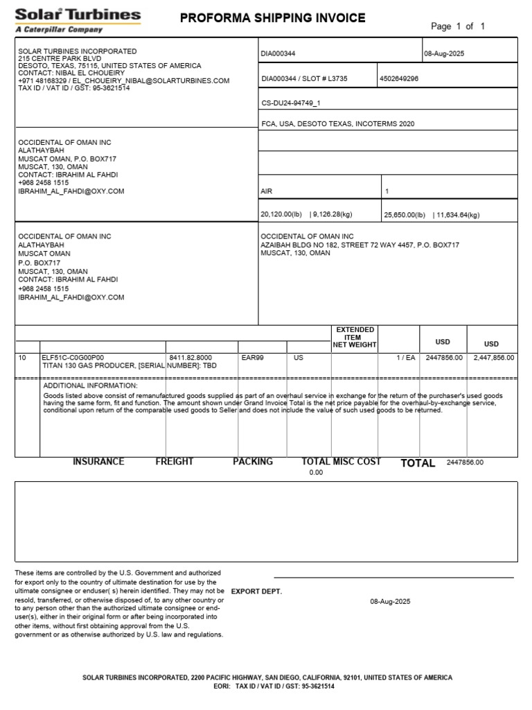 Proforma Shipping Invoice for Gas Producer | PDF | Dangerous Goods ...