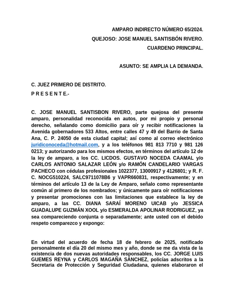 Amparo Indirecto: Ampliación de Demanda | PDF | Caso de ley | Debido al ...