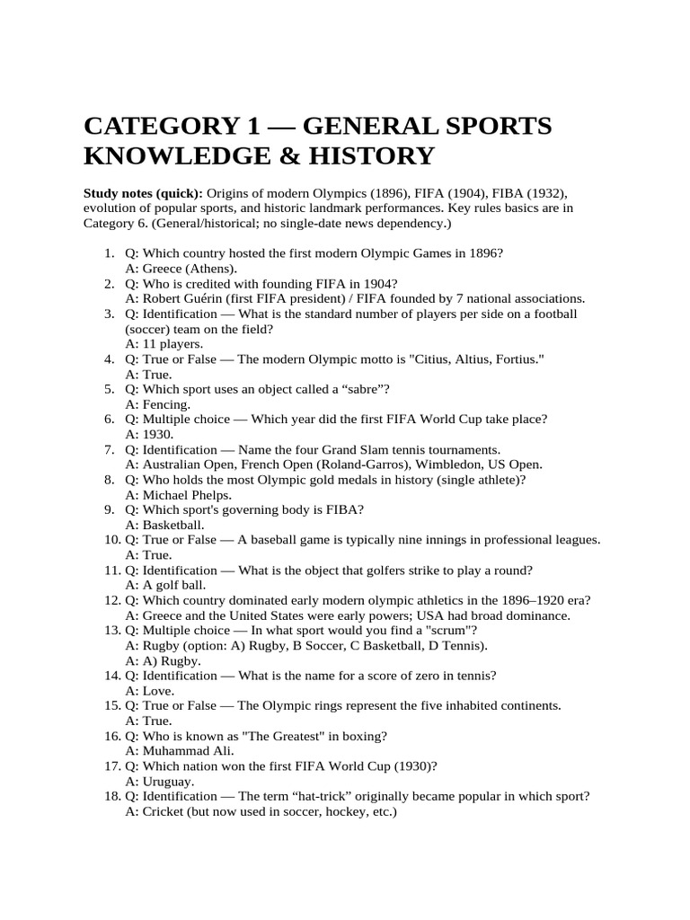 Sports Knowledge and Records Overview | PDF | Track And Field ...