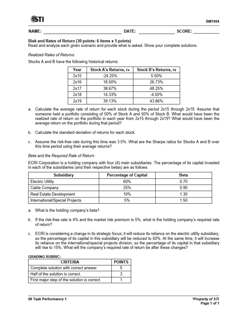 Risk and Return Analysis for Stocks | PDF | Beta (Finance) | Investing