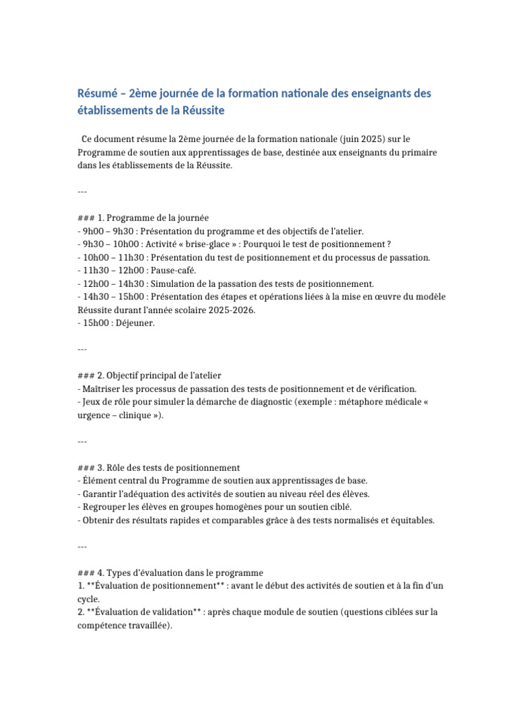 Résumé de la formation des enseignants 2025 | PDF | Mathématiques