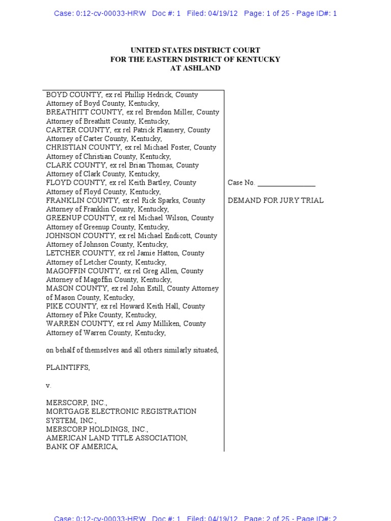 Kentucky Counties Class Action Lawsuit | PDF | Mortgage Loan ...