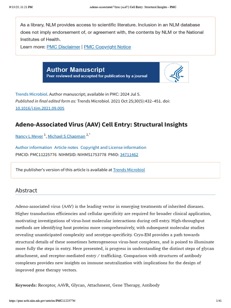 AAV Cell Entry: Structural Insights | PDF | Viral Vector | Vesicle ...