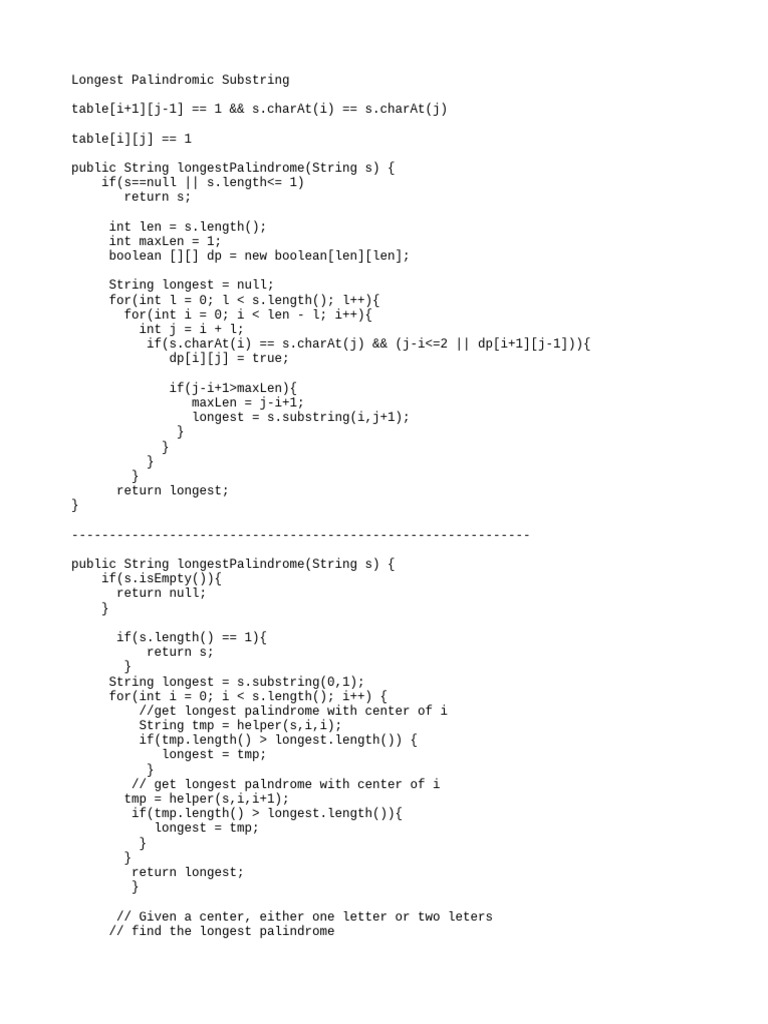 Longest Palindromic Substring Algorithm | PDF