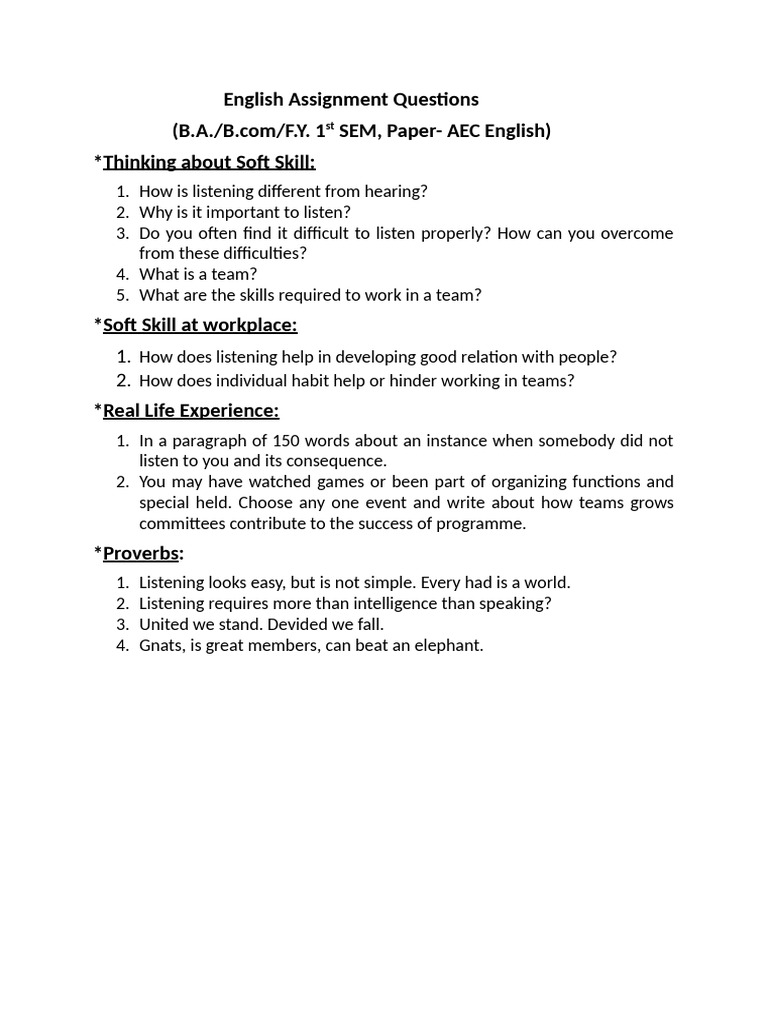 B.a, B.com Fy Aec English Assignment | PDF