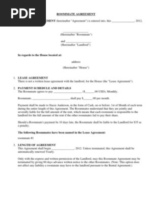Roommate Agreement Lease Blank