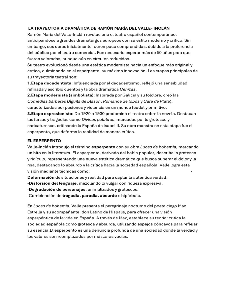 La Trayectoria Dramática de Ramón María Del Valle - Inclán | PDF | Grotesco