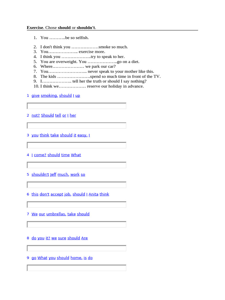 Exercise on Should and Shouldn't Usage | PDF
