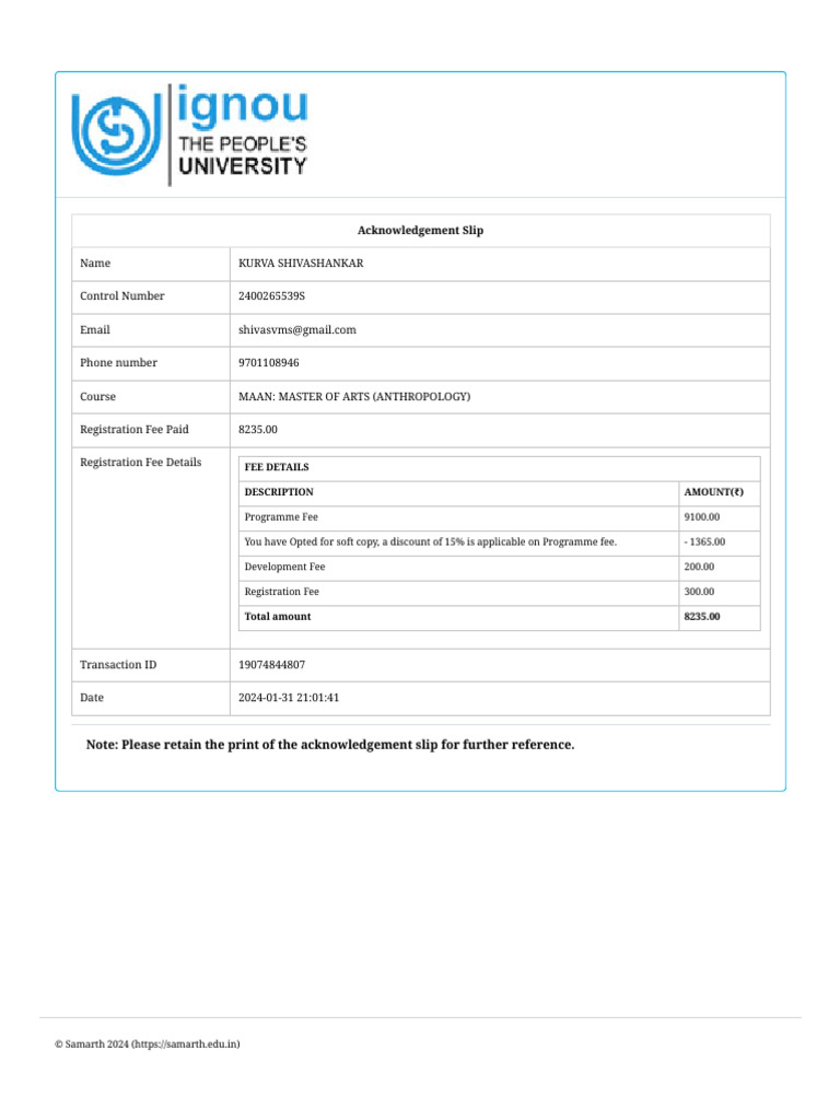 MAAN Course Registration Acknowledgement | PDF