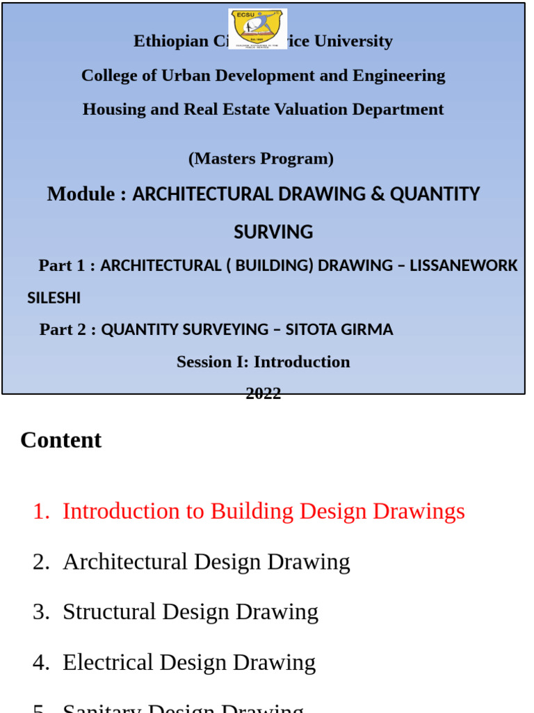 Architectural Drawing & Quantity Surveying Guide | PDF | Drawing