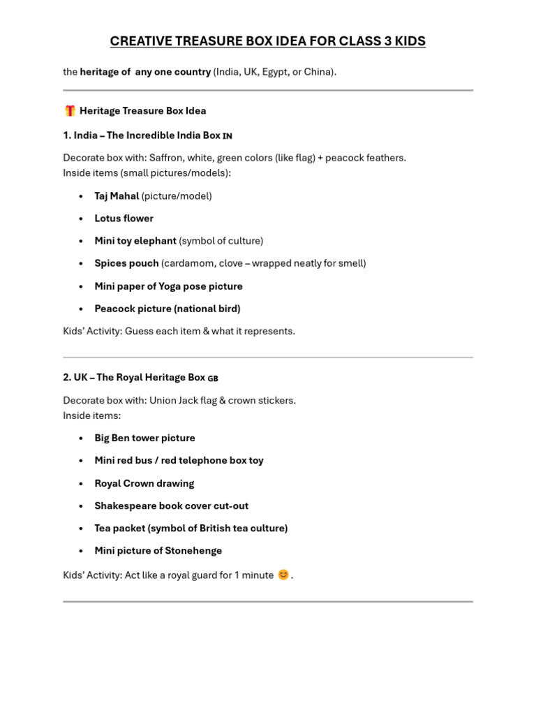 Creative Heritage Treasure Box Ideas | PDF